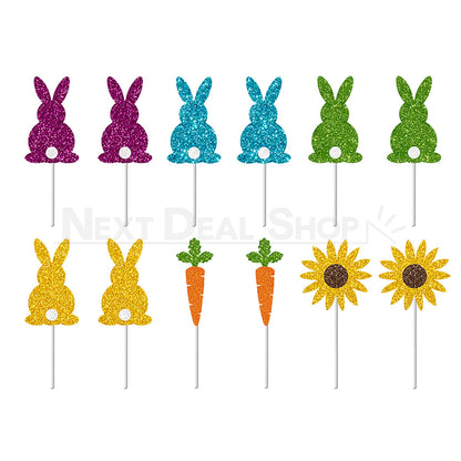 12 Pcs - Colorful Bunny Cupcake Toppers-Next Deal Shop-Next Deal Shop