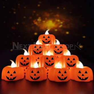 12 Pcs - Halloween Flameless LED Pumpkin Flickering Candle Tea-lights