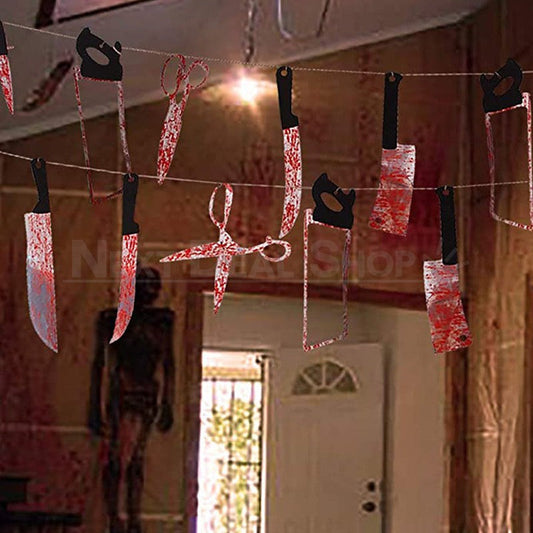 Halloween Bloody Garland Banner - Haunted House Wall Porch Party Horror Decor