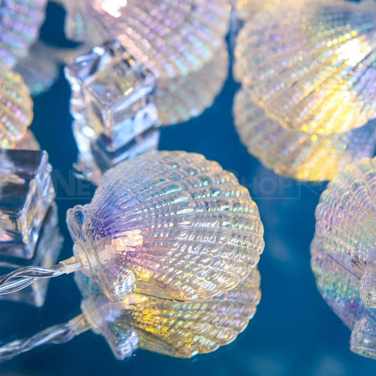 Battery Powered Dazzling Iridescent Seashell LED String Light - 4.9 ft, 10 LED, Beach Theme Home Lighting Decor