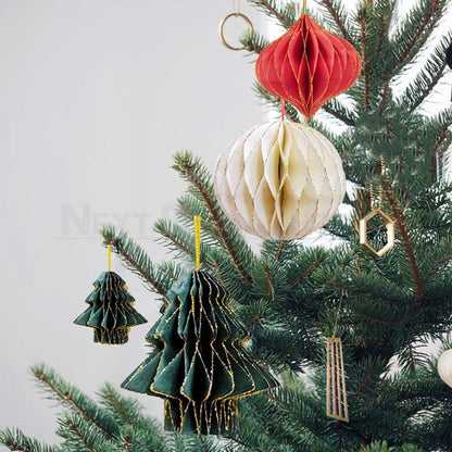 3 Pcs - Festive Honeycomb Paper Hanging Ornament - Christmas Tree Holiday Decor