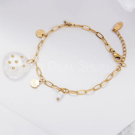 18K Gold Plated Seashell & Gem Enlongated Link Bracelet-Next Deal Shop-Next Deal Shop