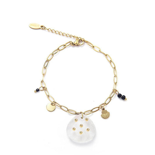 18K Gold Plated Seashell & Gem Enlongated Link Bracelet-Next Deal Shop-Next Deal Shop