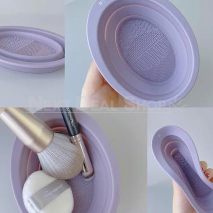 Collapsible Makeup Brush Cleaning Bowl - Foldable Silicone Basin for Cosmetic Brush Cleaning