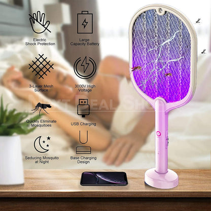 2 in 1 USB Mosquito Racket Lamp - Home Bedroom Indoor Patio Bug Zapper Insect Killing Lighting Device