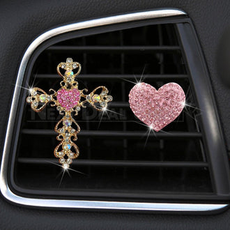 2 Pcs - Rhinestone Heart & Cross Car Air Freshener