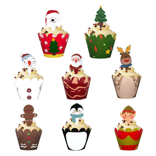 Christmas Cupcake Wrappers and Toppers Set (16 pcs)