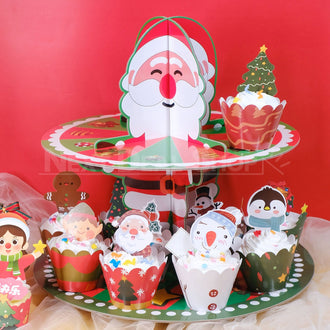 Christmas Cupcake Wrappers and Toppers Set (16 pcs)