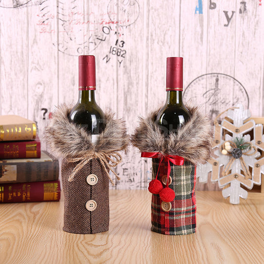Christmas Themed Burlap Wine Bottle Covers - Set of 2, Xmas Dinner Table Holiday Party Wine Decor