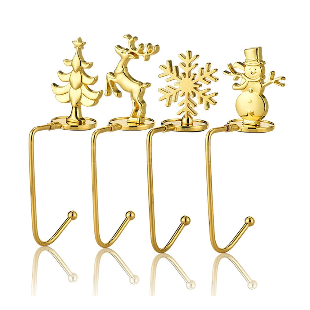Metal Christmas Stocking Holders - Set of 4, Fireplace Mantel Xmas Home Holiday Decor