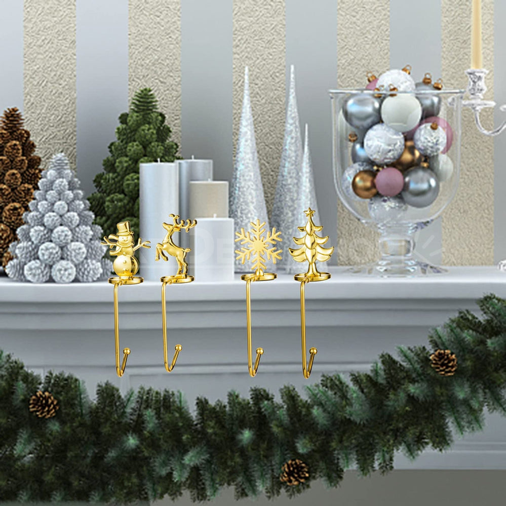 Metal Christmas Stocking Holders - Set of 4, Fireplace Mantel Xmas Home Holiday Decor