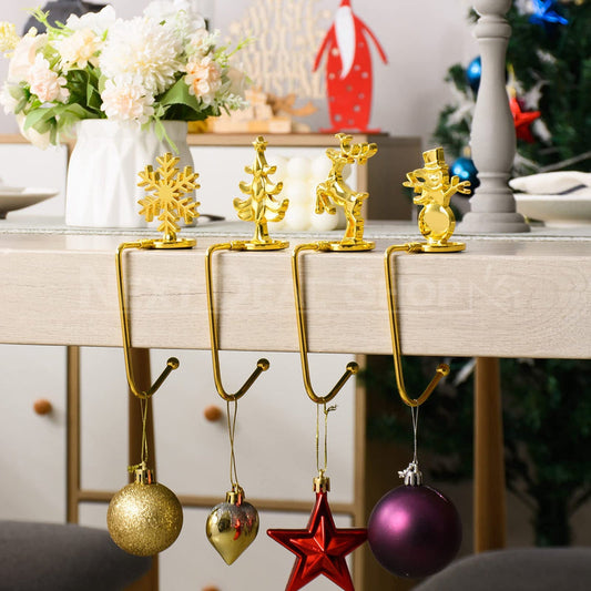 Metal Christmas Stocking Holders - Set of 4, Fireplace Mantel Xmas Home Holiday Decor
