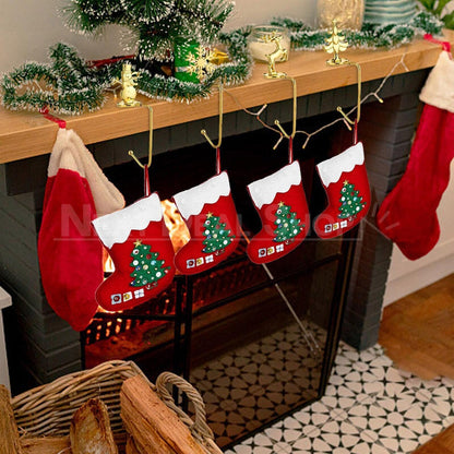 Metal Christmas Stocking Holders - Set of 4, Fireplace Mantel Xmas Home Holiday Decor