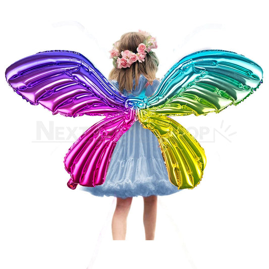Strap-on Inflatable Rainbow Fairy Wings Balloon - 10 Pcs, Kids Birthday Cosplay Party Wearable Toy