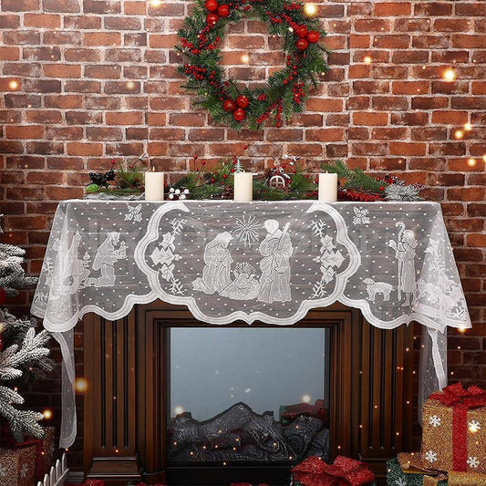 20"x90" Christmas Decor Fireplace Scarf - Home Mantel Xmas Holiday Fireplace Cover Decor