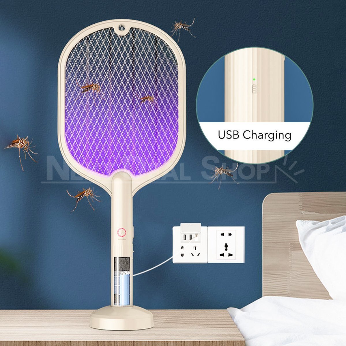 2 in 1 USB Mosquito Racket Lamp - Home Bedroom Indoor Patio Bug Zapper Insect Killing Lighting Device