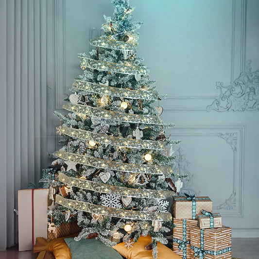 32ft Warm White LED Christmas Silver Ribbon Light - Xmas Tree Home Indoor Holiday Decor