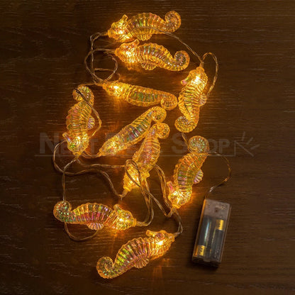 Battery Powered Nautical Iridescent Seahorse LED String Light - 4.9 ft, 10 LED, Coastal Home Lighting Decor