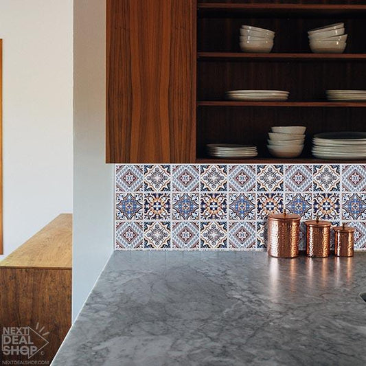 DIY Mediterranean Tile Stickers (4Pcs) - Decorative Decals For Kitchen Backsplash Bathroom Wall Home