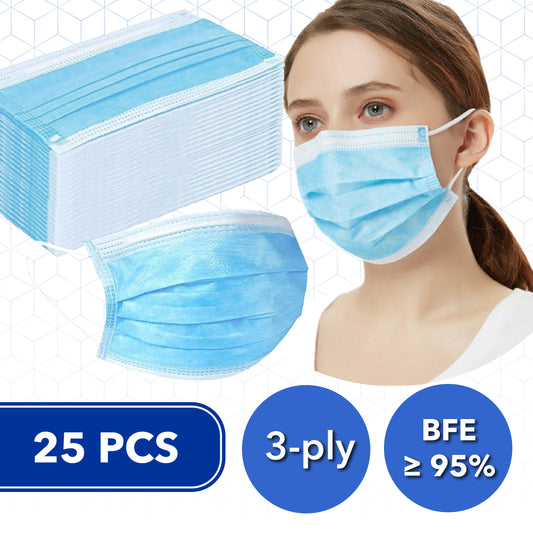 25 Pcs Disposable 3-ply Non-Woven Fabric Face Masks ((BFE) 95%)