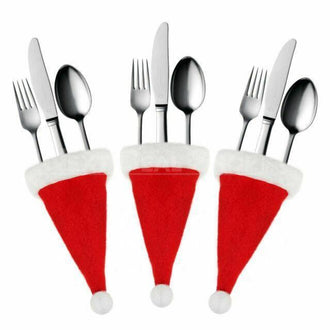 4 Pcs Christmas Santa Hat Cutlery Holders
