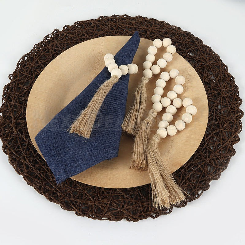 4 Pcs - Wood Bead Napkin Ring with Tassels-Next Deal Shop-Next Deal Shop