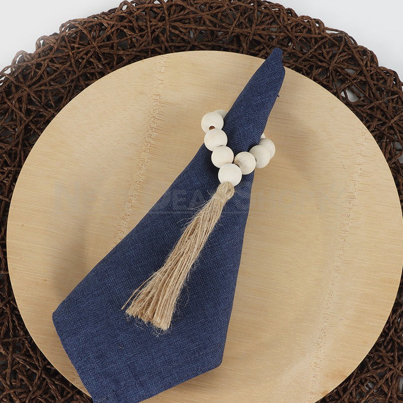 4 Pcs - Wood Bead Napkin Ring with Tassels-Next Deal Shop-Next Deal Shop