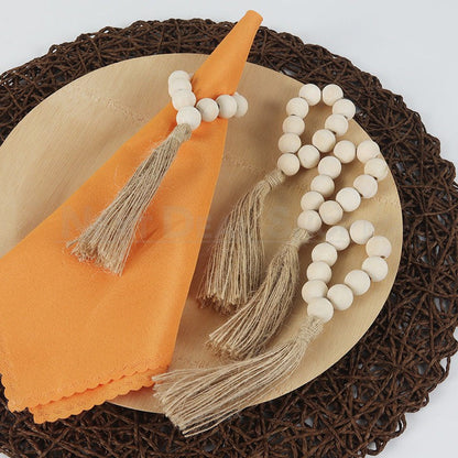 4 Pcs - Wood Bead Napkin Ring with Tassels-Next Deal Shop-Next Deal Shop