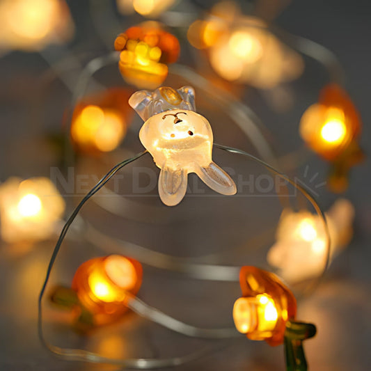 Battery Powered Adorable Bunny & Carrot LED String Light - 9.84 ft, 30 LED, Easter Home Lighting Decor