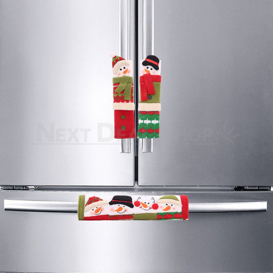 3 Pcs - Snowman Kitchen Appliance Handle Cover - Fridge Oven Christmas Home Decor