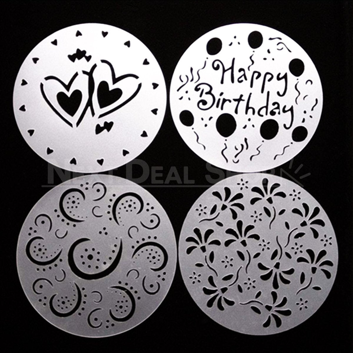 4 Sets - 8" Cake Stencils, Spray Mould, Fondant Decorating Sugarcraft Mold