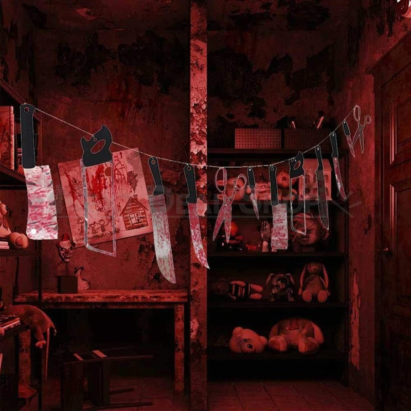 Halloween Bloody Garland Banner - Haunted House Wall Porch Party Horror Decor