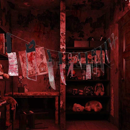 Halloween Bloody Garland Banner - Haunted House Wall Porch Party Horror Decor