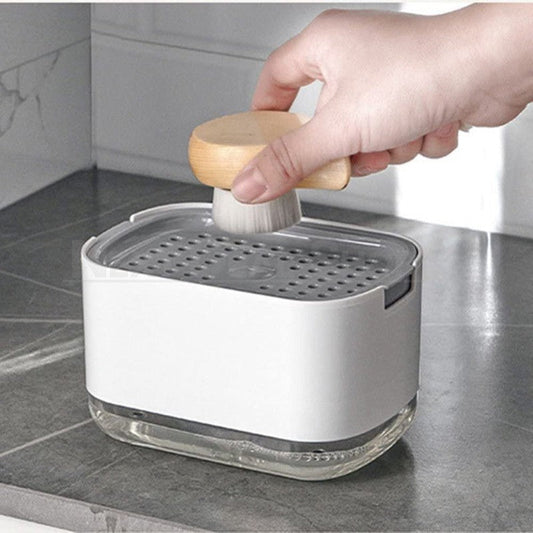 2-in-1 Dish Soap Dispenser with Sponge Holder - Kitchen Sink Countertop Gadget