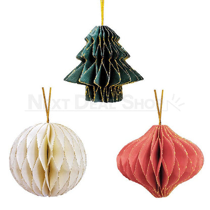 3 Pcs - Festive Honeycomb Paper Hanging Ornament - Christmas Tree Holiday Decor