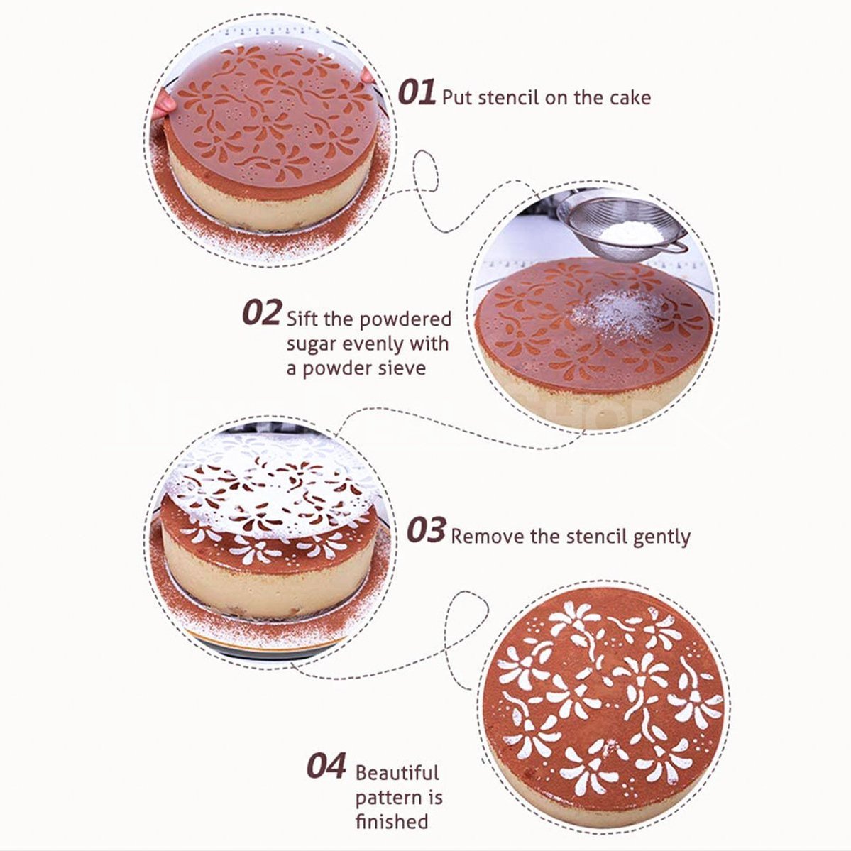 4 Sets - 8" Cake Stencils, Spray Mould, Fondant Decorating Sugarcraft Mold