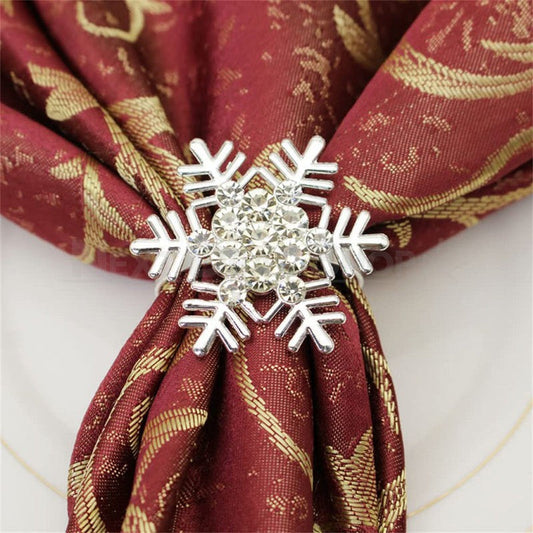 Rhinestone Snowflake Napkin Ring - Set of 6, Christmas Holiday Dinner Table Napkin Decor