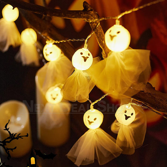 Battery Powered Halloween LED Ghost String Light - 4.92 ft, 10 LED, Home Yard Window Spooky Party Decor