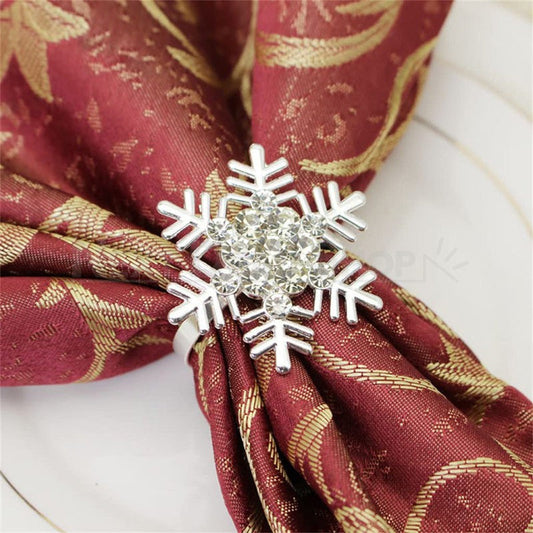 Rhinestone Snowflake Napkin Ring - Set of 6, Christmas Holiday Dinner Table Napkin Decor