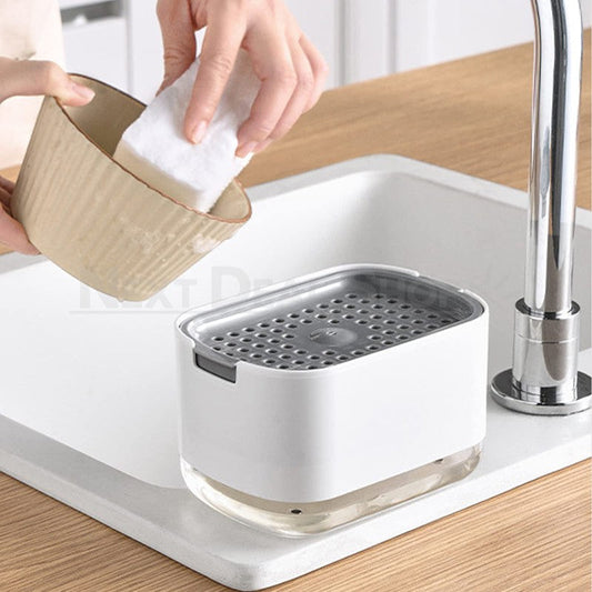 2-in-1 Dish Soap Dispenser with Sponge Holder - Kitchen Sink Countertop Gadget