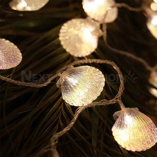 Battery Powered Dazzling Iridescent Seashell LED String Light - 4.9 ft, 10 LED, Beach Theme Home Lighting Decor