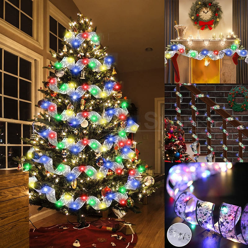32ft Multi-Color LED Christmas Silver Ribbon Light