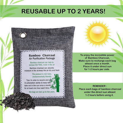 2 Packs Bamboo Charcoal Air Purifying Bag - Odor Remover for Home, Car, and Closet