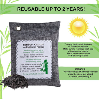 2 Packs Bamboo Charcoal Air Purifying Bag - Odor Remover for Home, Car, and Closet