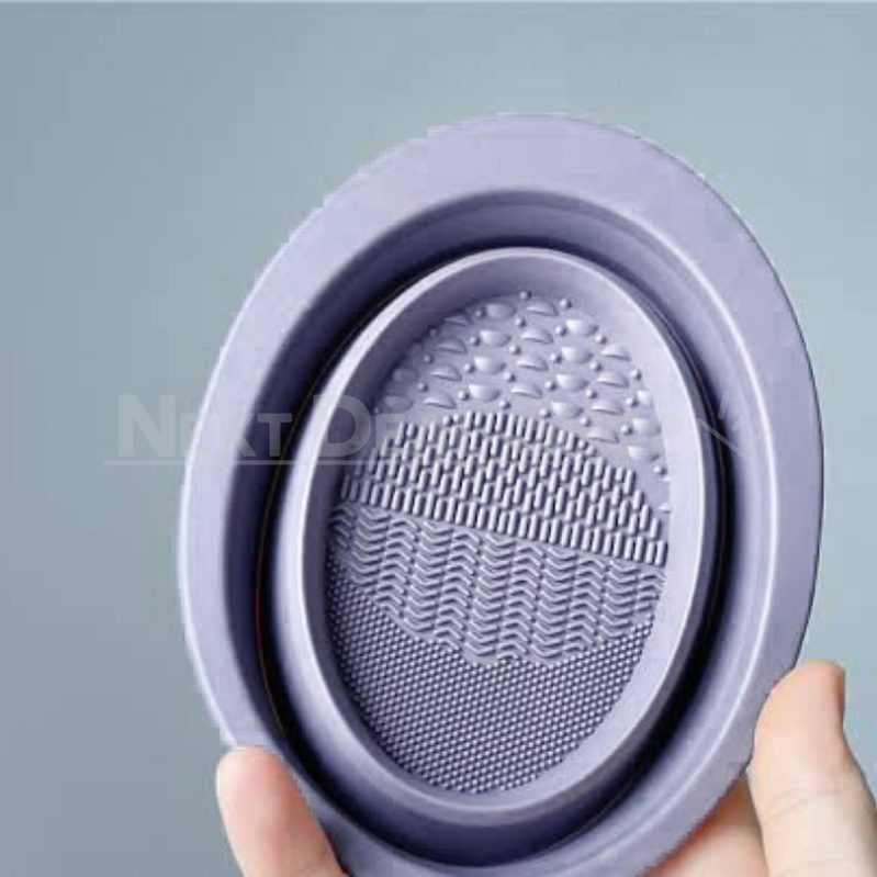 Collapsible Makeup Brush Cleaning Bowl - Foldable Silicone Basin for Cosmetic Brush Cleaning
