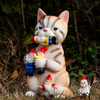 Cat Eating Gnomes Decor