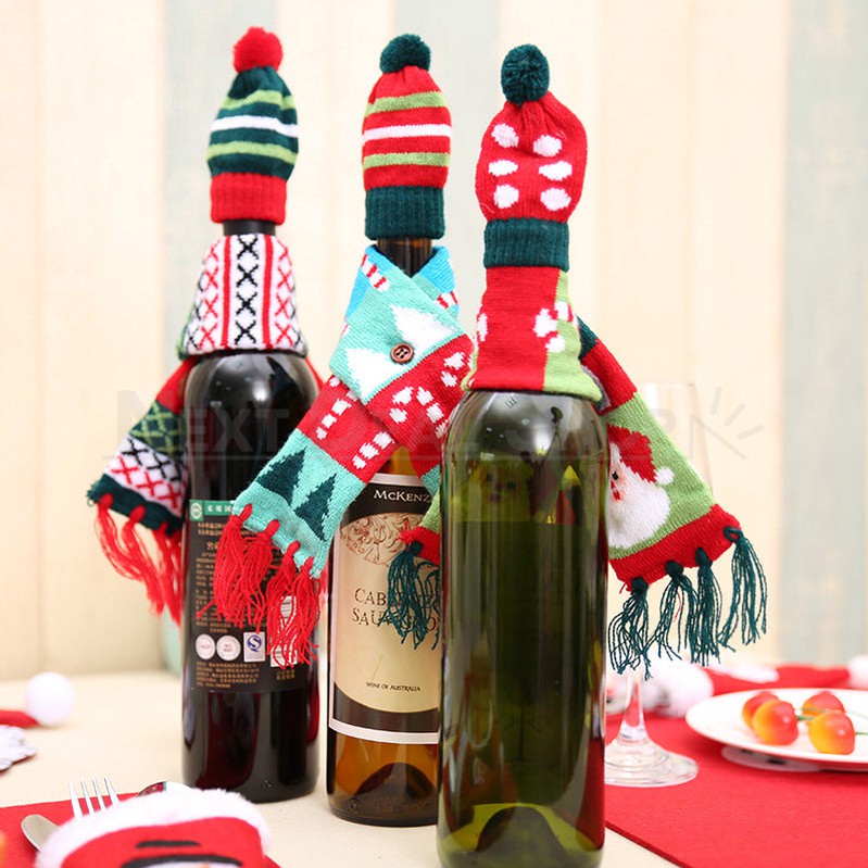 Christmas Knitted Wine Bottle Hat & Scarf Decor (Set of 3)-Next Deal Shop-Next Deal Shop