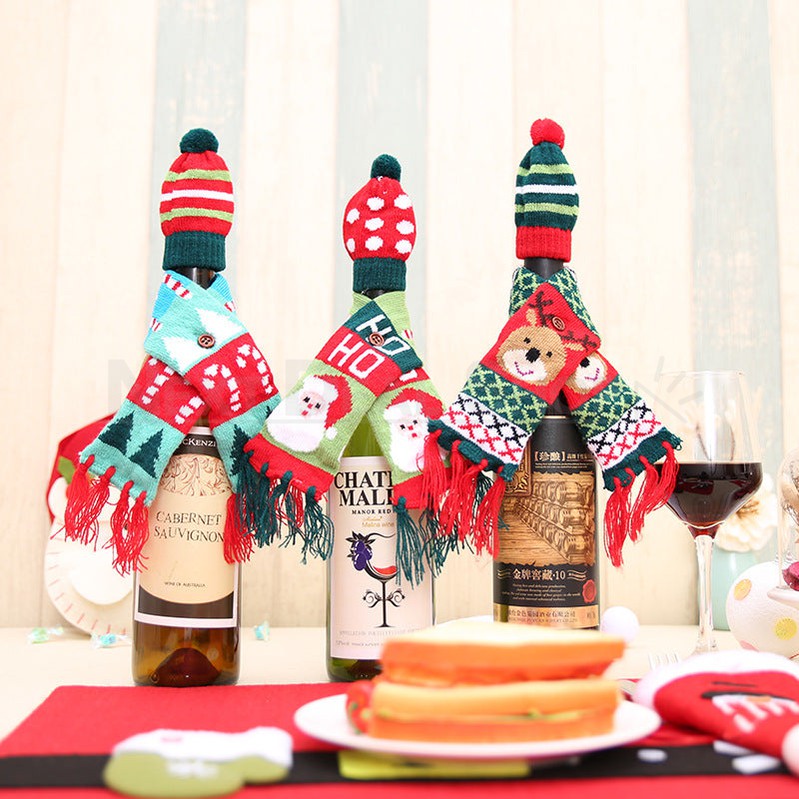 Christmas Knitted Wine Bottle Hat & Scarf Decor (Set of 3)-Next Deal Shop-Next Deal Shop