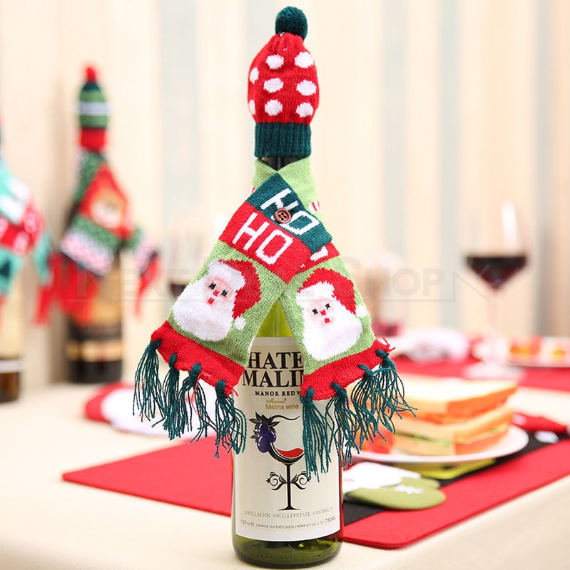 Christmas Knitted Wine Bottle Hat & Scarf Decor (Set of 3)-Next Deal Shop-Next Deal Shop