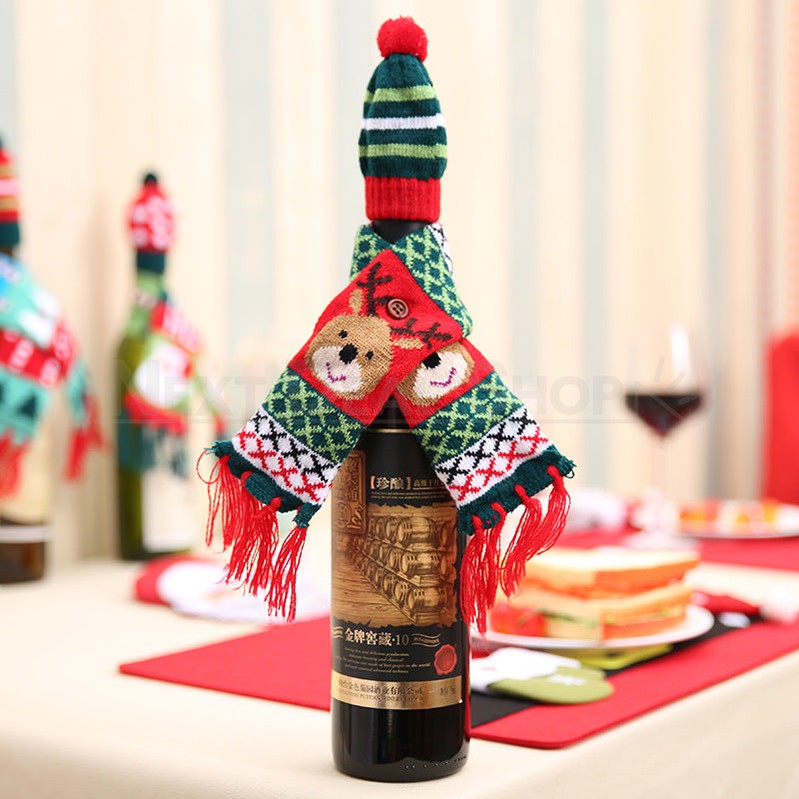 Christmas Knitted Wine Bottle Hat & Scarf Decor (Set of 3)-Next Deal Shop-Next Deal Shop